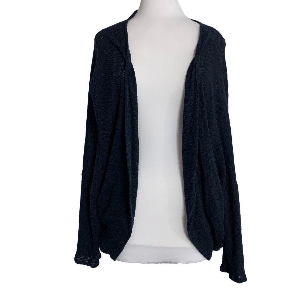 Siva Womens Cardigan Sweater Size XL Navy Blue Knit Open Front Made in USA